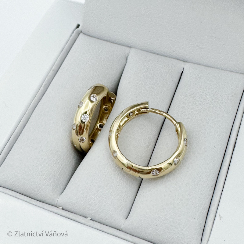 Žluté zlato náušnice KROUŽKY se zirkony